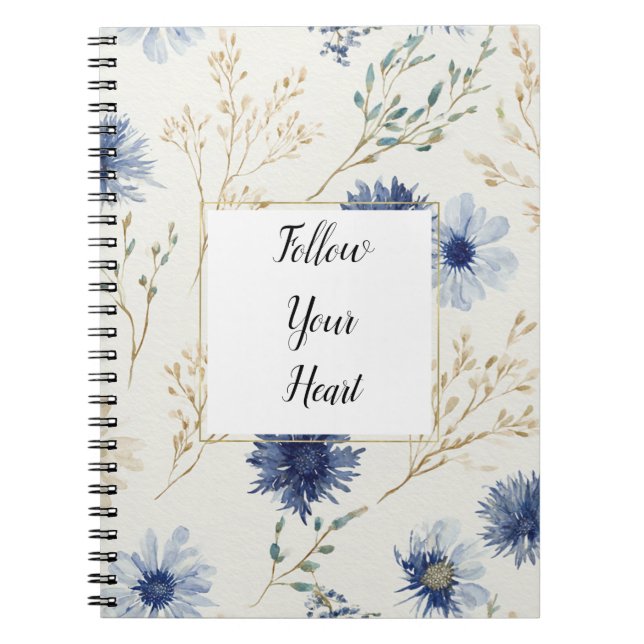 Caderno Espiral Azul Floral Branco   (Frente)