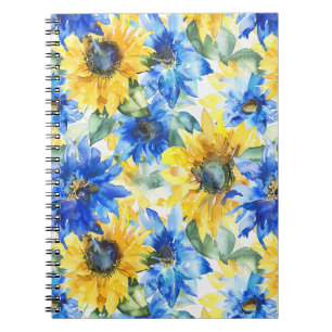 Caderno Espiral Azul Flores Amarelas Aniversário