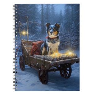 Caderno Espiral Azul Heeler Snowy Sleigh Decência de Natal