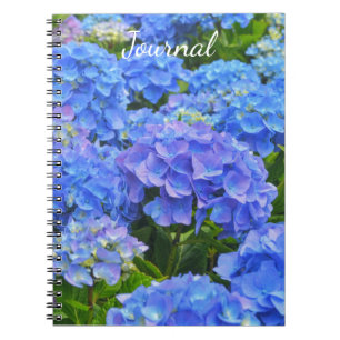 Caderno Espiral Azul Hydrangea Garden Flowers Diário Espiral