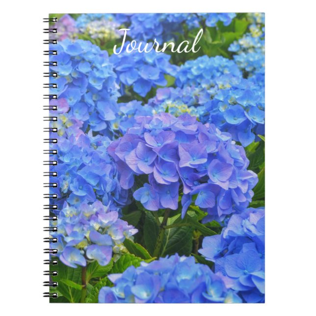 Caderno Espiral Azul Hydrangea Garden Flowers Diário Espiral (Frente)