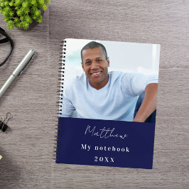 Caderno Espiral Azul marinho branco foto personalizada