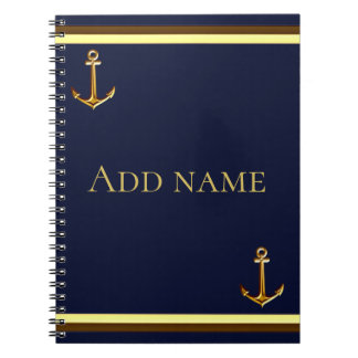 Caderno Espiral Azul Marinho Costeiro Nome Personalizado de Volta