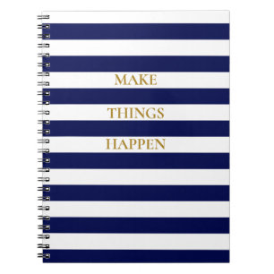 Caderno Espiral Azul-marinho e Listras Brancas Elegantes e Mínimas