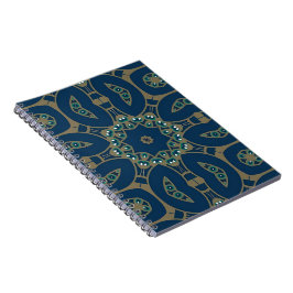 Caderno Espiral Azul Marinho e Padrão Geométrico Octogonal Dourado