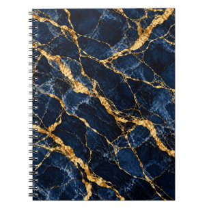 Caderno Espiral Azul Marinho Elegância Mármore Dourado