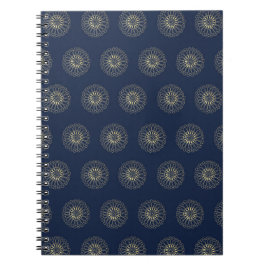 Caderno Espiral Azul Marinho | Medalhões de Flor de Zínia Dourada