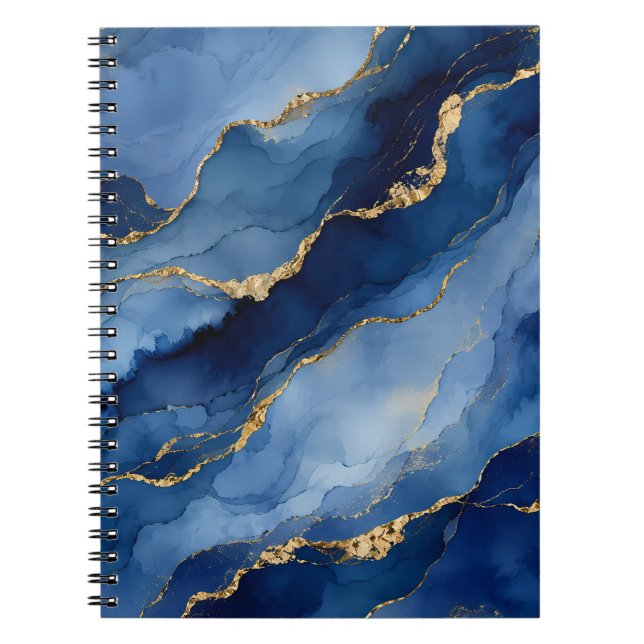 Caderno Espiral Azul Marinho Profundo e Ouro Tinta Álcool Ágata Te (Frente)