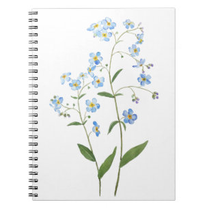 Caderno Espiral azul me esqueça não das flores 2021 aquarela