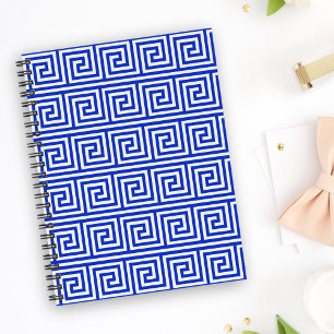 Caderno Espiral Azul-padrão dos quadrados-chave gregos