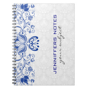 Caderno Espiral Azul Real & Branco Vintage Damascos & Swirls 2