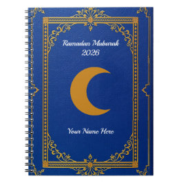 Caderno Espiral Azul Real Dourado Filigrana Ramadan