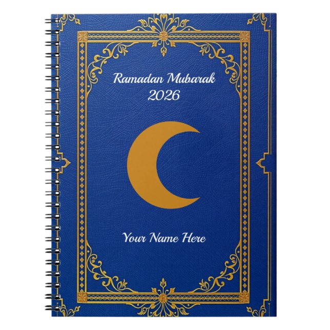 Caderno Espiral Azul Real Dourado Filigrana Ramadan (Frente)