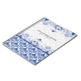 Caderno Espiral Azul Real e Branco Vintage Damascos & Swirings