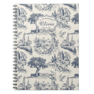 Caderno Espiral Azul Toalhete Francês Vintage Personalizado