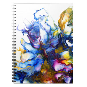 Caderno Espiral Azul Vibrante Arte Fluido Abstrato em Ágata com Co