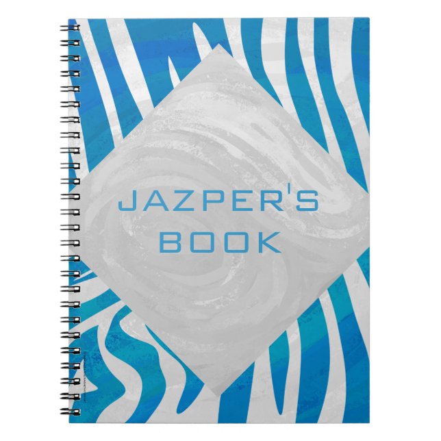 Caderno Espiral Azul Zebra e Branco com Monograma (Frente)
