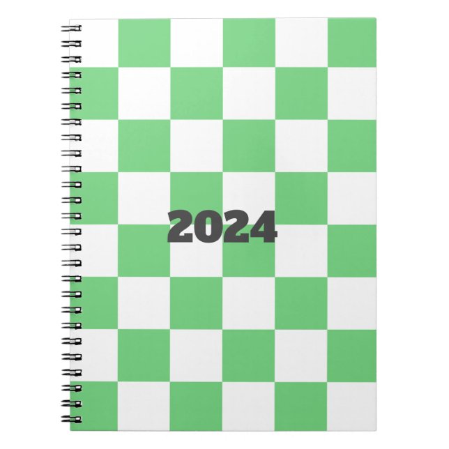 Caderno Espiral Azulejo da placa de xadrez verde retrorada Y2K (Frente)