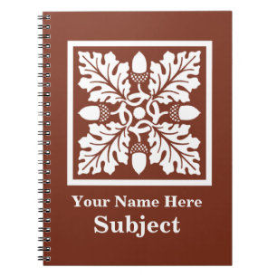 Caderno Espiral Azulejo de Cobre Vermelho Acorn e Folha