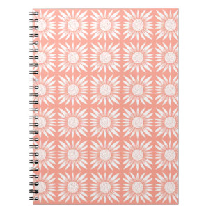 Caderno Espiral Azulejo de girassol cor-de-rosa branco