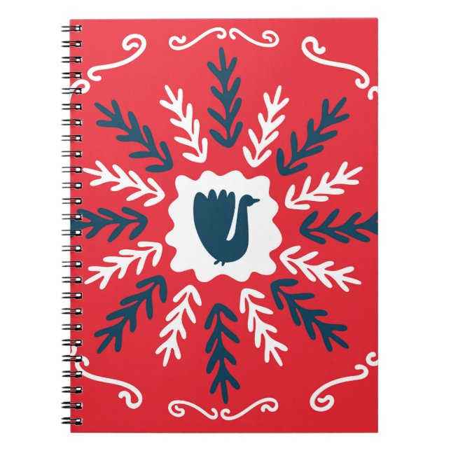 Caderno Espiral Azulejo de Natal Folk Doodle Art (Frente)