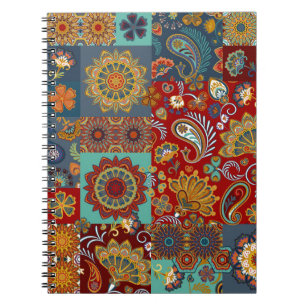 Caderno Espiral Azulejo de retalhamento de vinhetas sem costura co