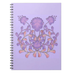 Caderno Espiral Azulejo de vidro 3D flores violeta gzhel