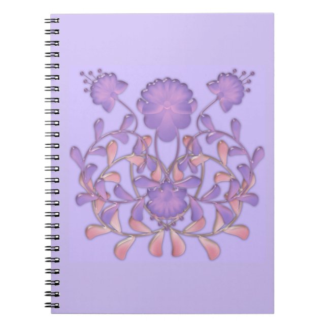 Caderno Espiral Azulejo de vidro 3D flores violeta gzhel (Frente)