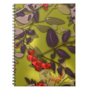 Caderno Espiral Azulejo de vidro folhas líquidas 3D e rowanberry