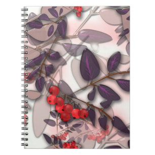 Caderno Espiral Azulejo de vidro folhas líquidas 3D e rowanberry