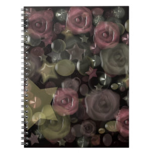 Caderno Espiral Azulejo de vidro rosas líquidos 3D e estrelas