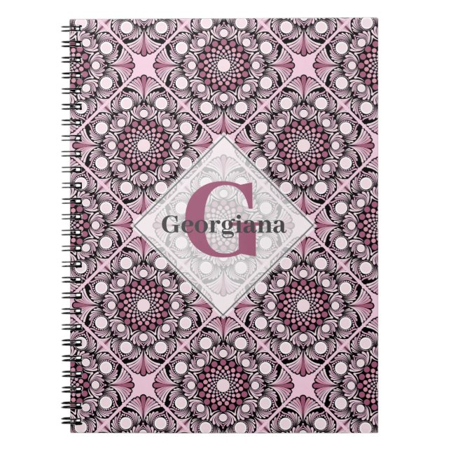 Caderno Espiral Azulejo Dusky Rosa Cherry Blossom Mandala (Frente)
