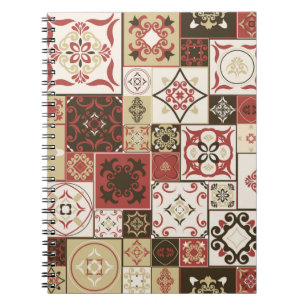 Caderno Espiral Azulejo PATTERN de marsala-castanho-bege estilo Ma