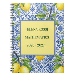 Caderno Espiral Azulejo Siciliano e Limão Personalizado de Volta à