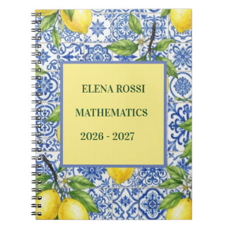 Caderno Espiral Azulejo Siciliano e Limão Personalizado de Volta à