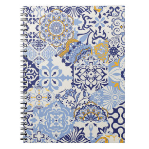 Caderno Espiral Azulejos Azulejos coloridos: padrão desenhado à mã