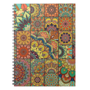 Caderno Espiral Azulejos de Boho: padrão transparente colorido