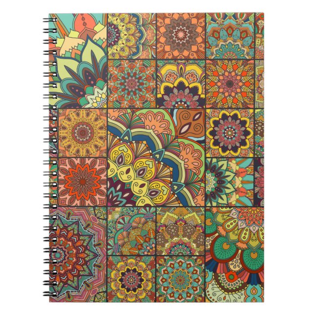Caderno Espiral Azulejos de Boho: padrão transparente colorido (Frente)
