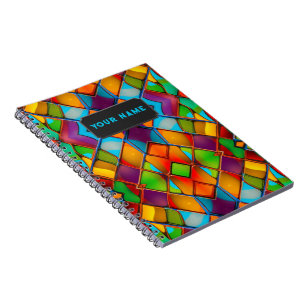 Caderno Espiral Azulejos de Vidro Colorido Brilhantes Carnavais -