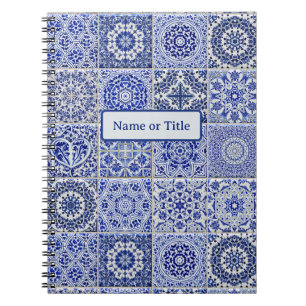 Caderno Espiral Azulejos decorativos da Vintage Azul e Branco - Se