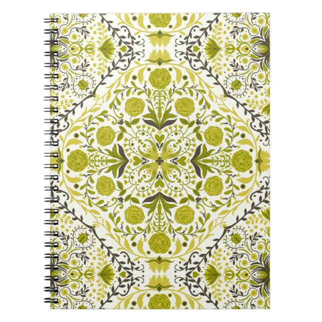 Caderno Espiral Azulejos Florais em verde (Frente)