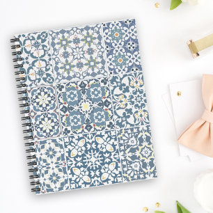Caderno Espiral Azulejos Mediterrâneos, Marroquinos, Maiolica, Azu
