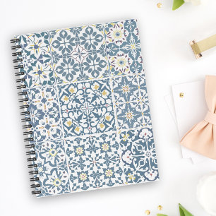 Caderno Espiral Azulejos Mediterrâneos, Marroquinos, Maiolica, Azu