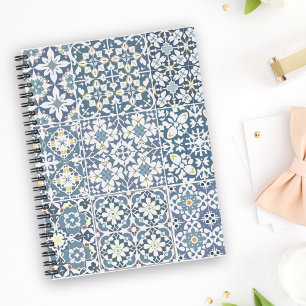 Caderno Espiral Azulejos Mediterrâneos, Marroquinos, Maiolica, Azu