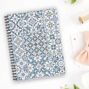 Caderno Espiral Azulejos Mediterrâneos, Marroquinos, Maiolica, Azu