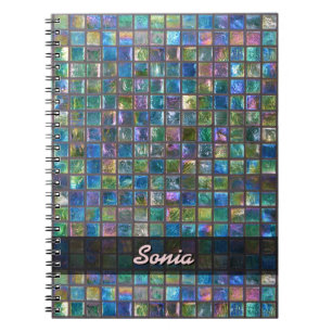 Caderno Espiral Azulejos multicoloridos brilhantes cerâmicos algu