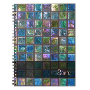 Caderno Espiral Azulejos multicoloridos brilhantes cerâmicos algu