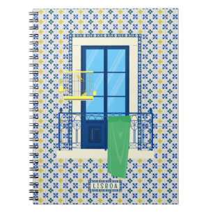 Caderno Espiral Azulejos portugueses e varanda de janela com aves