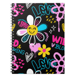 Caderno Espiral Babete de Bebê com Padrão de Grafite de Flor Sorri