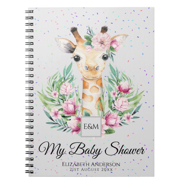 Caderno Espiral Baby Giraffe Boho Flores Mãe em Planner (Frente)